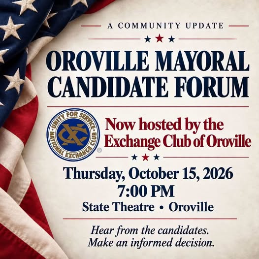 Oroville Mayoral Candidate Forum Oct 15, 2026